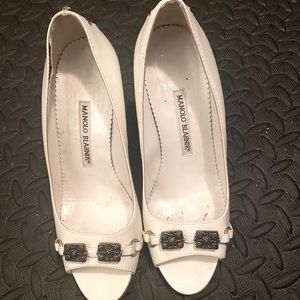 White Manolo Blanhnik open toe heels...gently worn